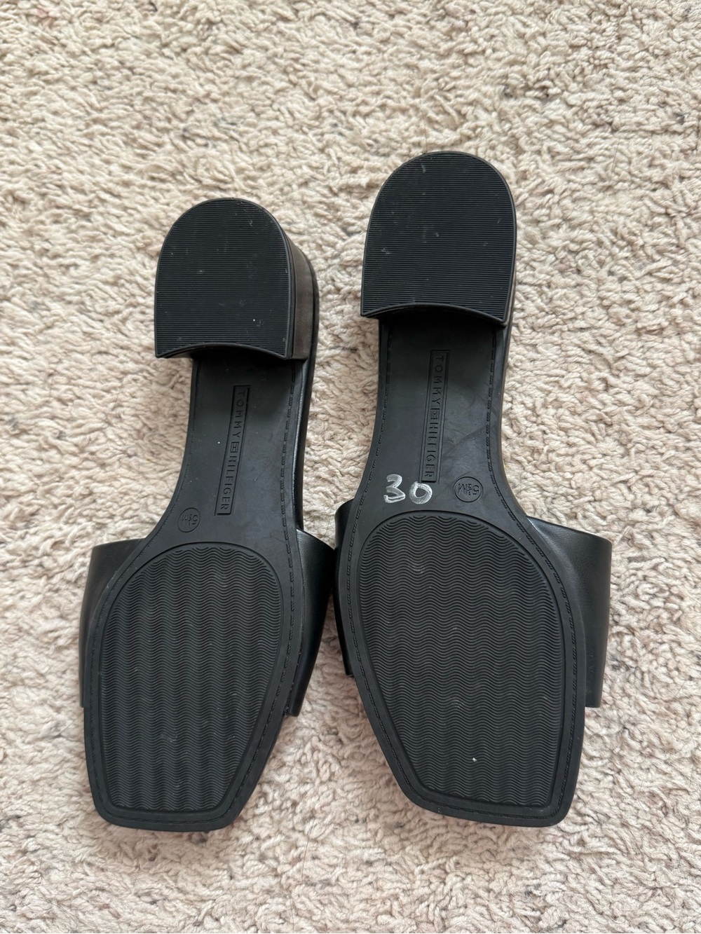 Tommy Hilfiger Black Slip-On Mules with Gold Logo Medallion - Picture 2 of 2